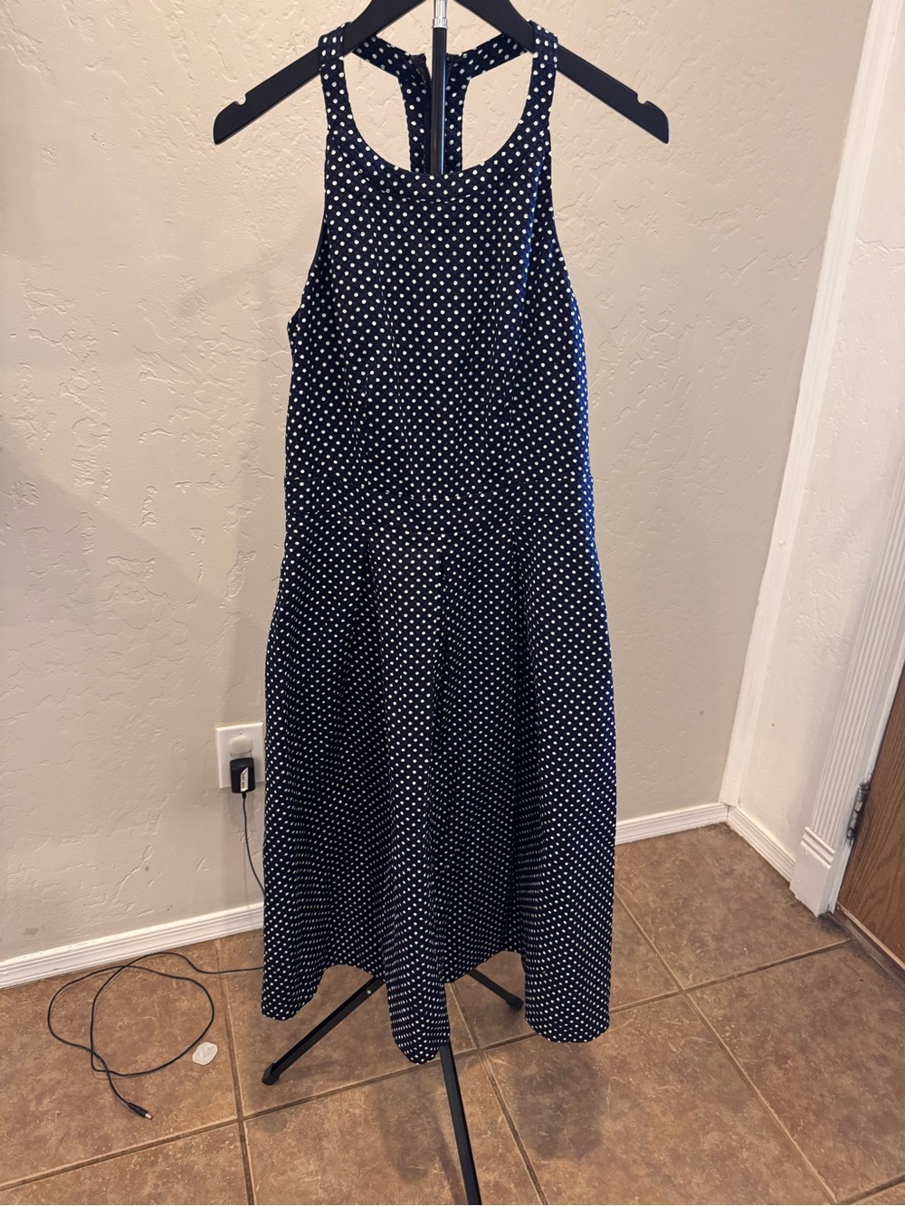 The Limited Navy Polka Dot Halter Midi Dress